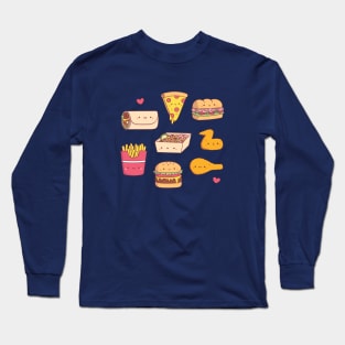 Cute Food Takeaway Doodles Long Sleeve T-Shirt